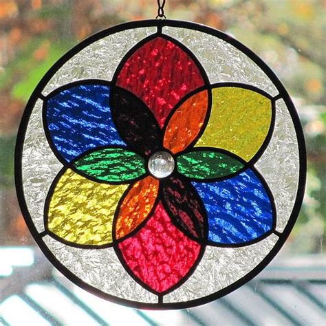 Color of glass palettes with color ideas for decoration your house, wedding, hair or even nails. Stained Glass Rainbow Color Wheel Star Flower Suncatcher