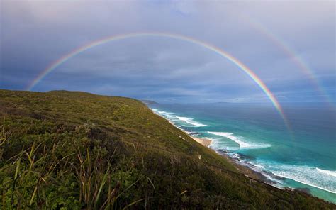 Nature Landscape Rainbows Cliff Sea Wallpaper Resolution1920x1200