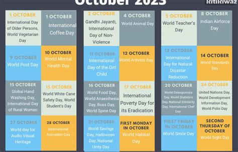 International Important Days In October 2023 Ritiriwaz