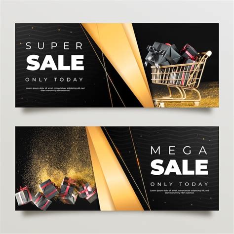 Free Vector Golden Luxury Banners With Photo Template