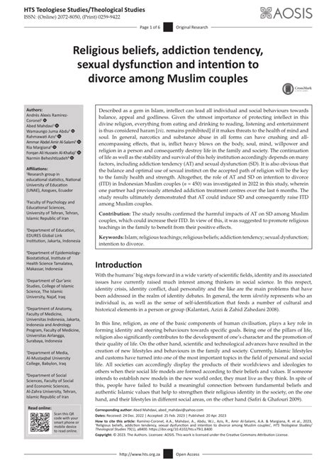pdf religious beliefs addiction tendency sexual dysfunction and intention to divorce among