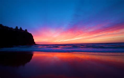 Beach Sunset Landscape Beautiful Red Rays Of Sunset Image
