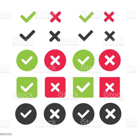 Check Mark Icon Set Green Red And Black Stock Illustration Download