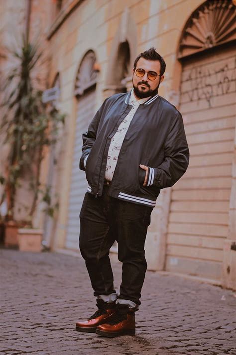Plus Size Men Business Casual Outfit With A Denim And A Bomber Jacket