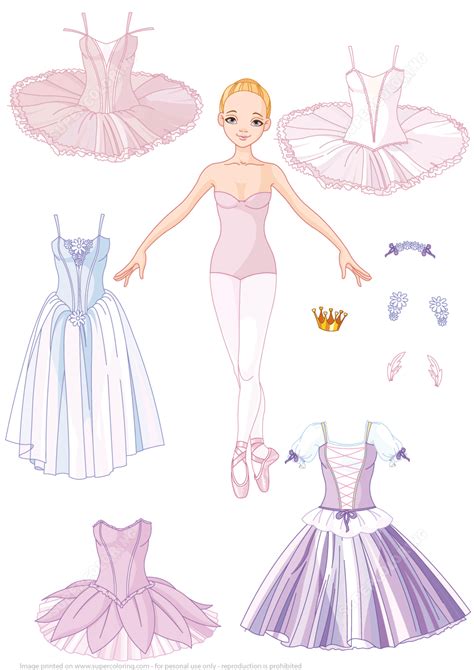 Paper Doll Of A Girl Ballet Dancer With Different Costumes Super
