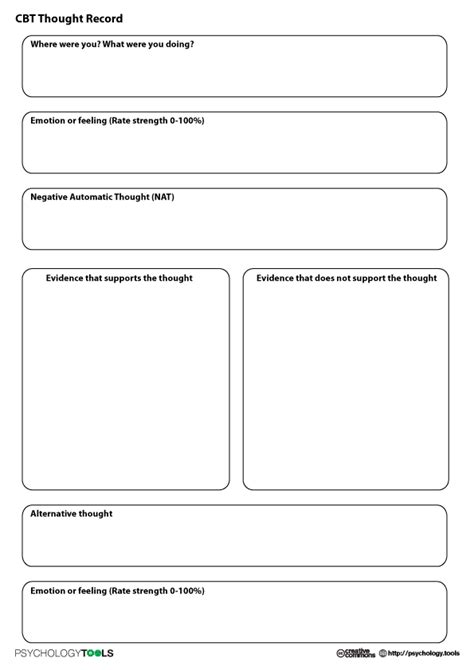 Cbt Thought Record Portrait Psychology Tools Therapy Worksheets
