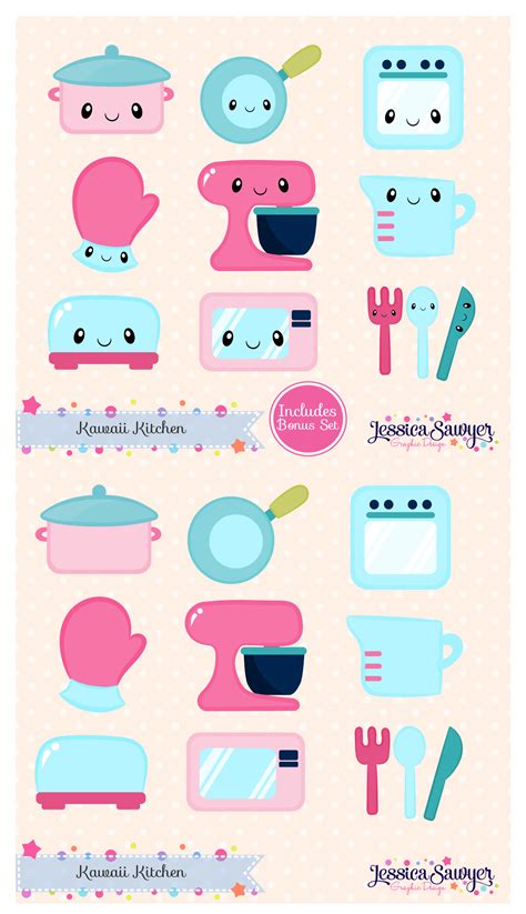 Instant Download Kawaii Kitchen Clipart And Vectors For Personal