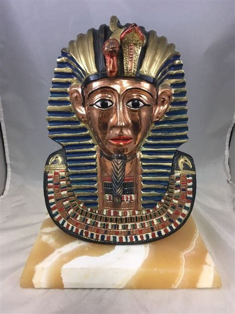 Vintage Egyptian Pharoah King Tut Bust Figurine 12 Cast Metal Statue