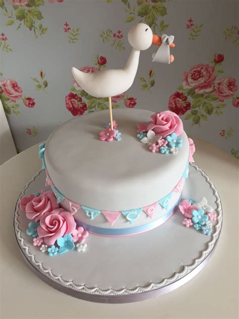 Stork Baby Shower Cake Baby Shower Cakes Baby First Birthday Cake