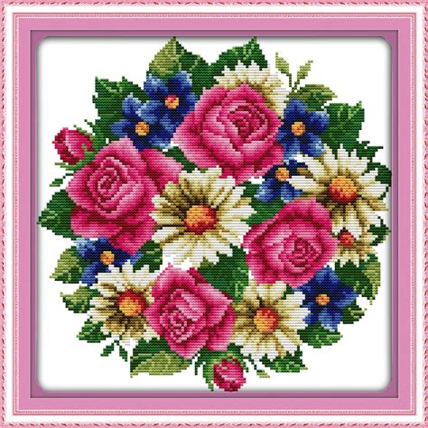 All Flowers Bloom Together Rose Flowers Cross Stitch Kits 11ct Print On