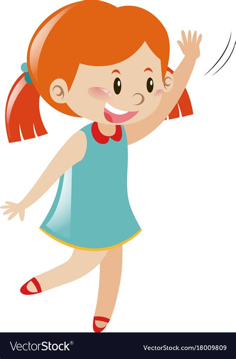 Girl In Blue Dress Waving Hello Royalty Free Vector Image