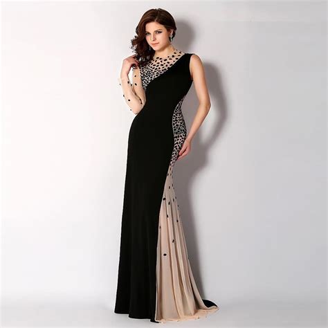 2016 Black Women One Shoulder Beaded Crystals Rhinestone Evening Gowns