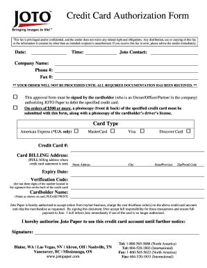 Download a credit card and ach authorization forms which allows a third (3rd) party in the name of a business or individual to charge another person's credit card or bank account. Fillable Online Credit Card Authorization Form PDF - Joto ...