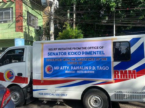 motc senator koko pimentel combine relief efforts thru dswd to aid barmm s paeng victims