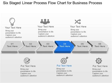 Six Staged Linear Process Flow Chart For Business Process Powerpoint