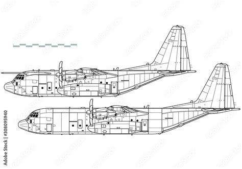 Lockheed C 130j Super Hercules Outline Vector Drawing 素材庫向量圖 Adobe Stock