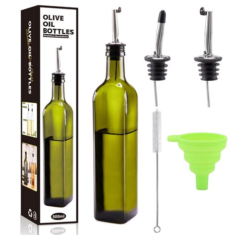 17oz Olive Oil Dispenser Glass Oil And Vinegar Cruet Set With Steel Spout Kitchen Use