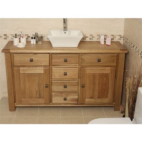 Bathroom vanities and vanity cabinets are the focal point of any bathroom. Ohio Large Rustic Oak Bathroom Vanity Unit | Click Oak