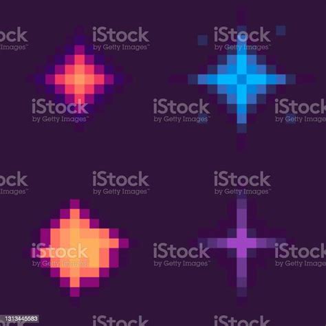 Stars Set Pixel Space Game Icons Starry Galaxy Stock Illustration