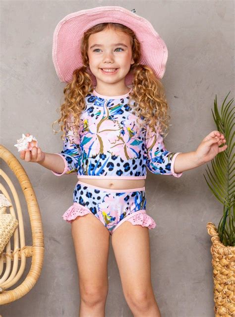Poolside Pretty Rash Guard Two Piece Swimsuit Two Piece Swimsuits Bathing Suit Designs Girls