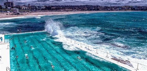 Beach Scene Rock Swimming Pools Overlooking Tasman Sea Near Bondi