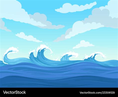 Ocean Surface Wave Seamless Underwater Cartoon Vector Image