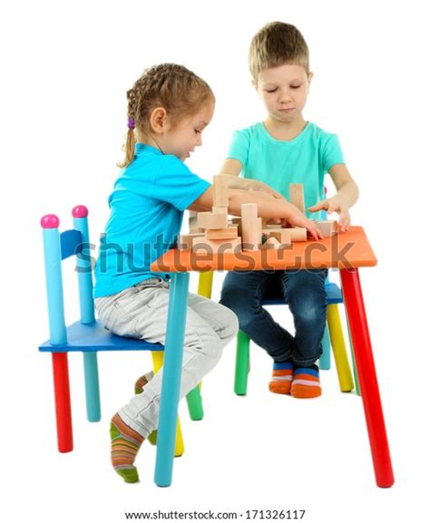 Little Children Playing Building Blocks Isolated Stock Photo 171326117