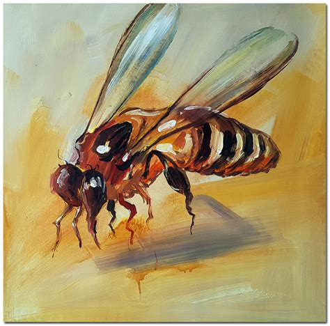 Abstract Bee Oil Painting Signed Hand Painted Animal Fine Etsy