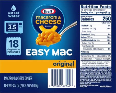Kraft Easy Mac Original Flavor Macaroni And Cheese Dinner Pouches 18 Ct 2 15 Oz Ralphs