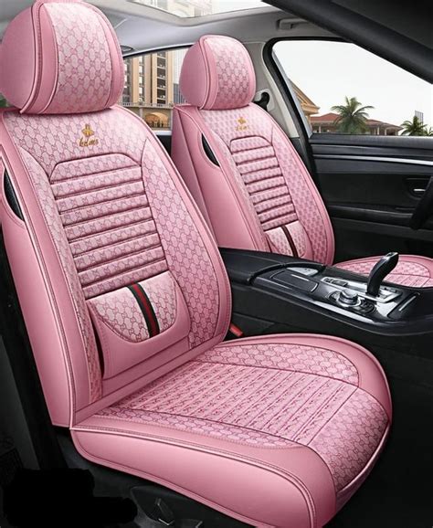 5 seater durable leather cushioned car seat covers and cushions set pink in 2021 girly car seat