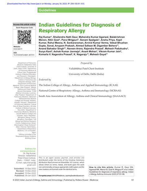 Pdf Indian Guidelines For Diagnosis Of Respiratory Allergy