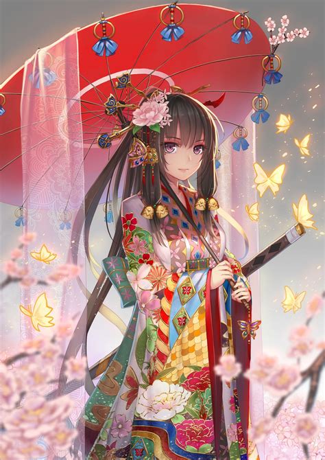 Borsó Embody Lelkiismeret Anime Girl With Katana And Kimono Per