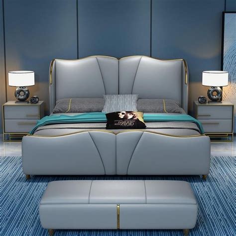 Luxury Modern Bedroom Light Leather Bed Bed Furniture Design Bed