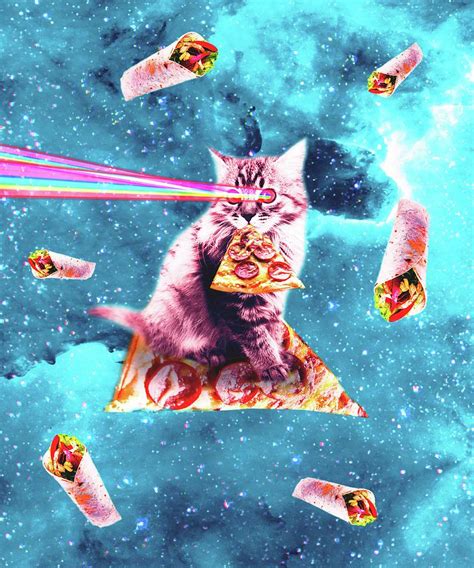 Space Cat Eating Pizza Rainbow Laser Eyes Burrito Digital Art By