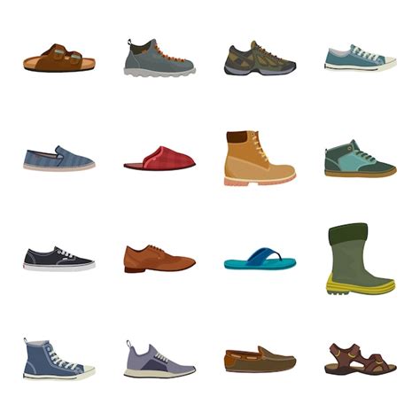 Conjunto De Iconos De Dibujos Animados De Calzado Zapatos De Moda