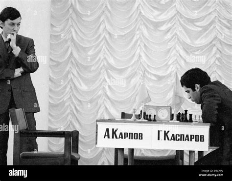 Grand Masters Anatoly Karpov Right And Garry Kasparov Left Playing A