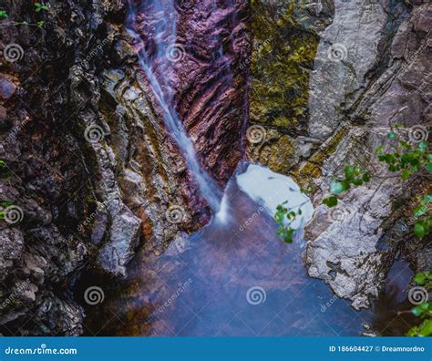 Colorful Rocks Water Erosion A Small Waterfall Stock Image Image Of