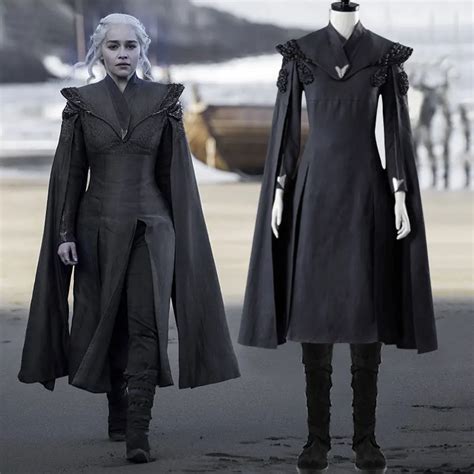 Juego De Tronos Temporada 7 Cosplay Daenerys Targaryen Disfraz Vestido De Lujo Traje Negro Con