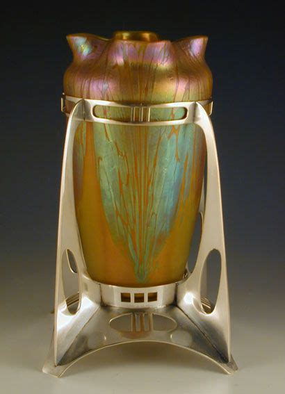 Loetz And Argentor Iridescent Glass Vase With Silver Plate On Brass Argentor Art Nouveau Mount