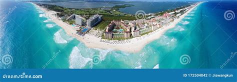 Cancun Beach And Hotel Zone Aerial View Quintana Roo Mexico Stock