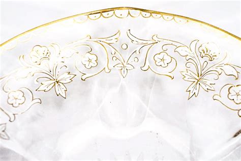 Twelve Moser Handblown Quatrefoil Gold And White Enamel Bowls With Under Plates Bowls Elise