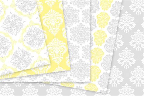 28 Yellow And Gray Damask Patterns Custom Designed