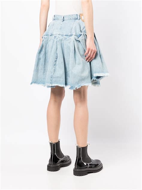 Natasha Zinko Acid Wash Box Pleat Denim Skirt Farfetch