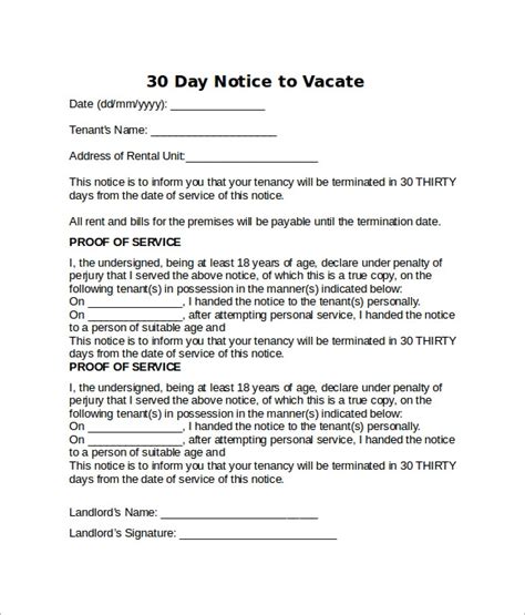 30 days notice—please check your form) and the tenant did not move out by the . FREE 9+ Sample Notice To Vacate Letter Templates in PDF ...