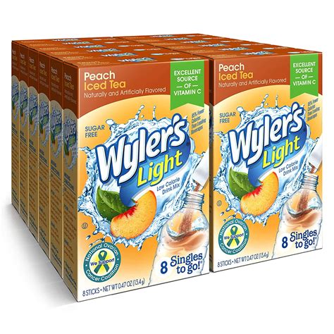 Wylers Light Singles To Go Powder Packets Water Drink Mix Peach Iced