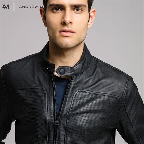 Andrew Marc 2017 Man Real Genuine Leather Jacket Slim Motor Male