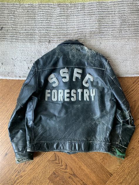Vintage Vintage Thrashed Leather Jacket Distressed Varsity Forestry