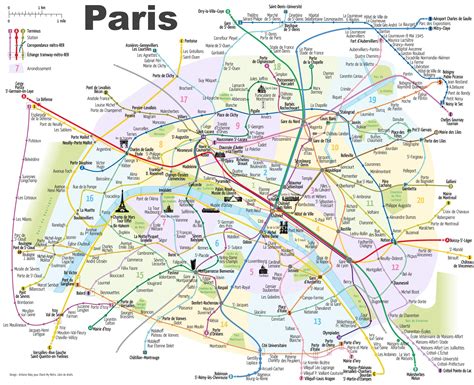 Mapa do metrô de Paris com monumentos Mapa do metro de Paris com