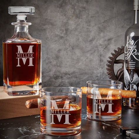 Personalized Whiskey Decanter Set With Cigar Glasses Oakmont Design