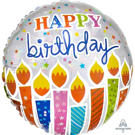Happy Birthday Candles Holographic Round Foil Balloon Inflated Let